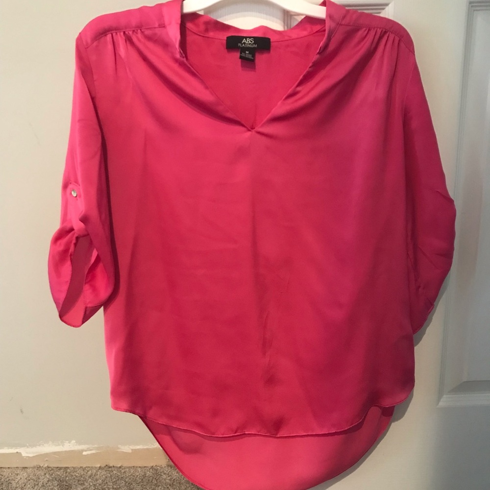 ABS Pink silky 3/4 roll sleeve blouse